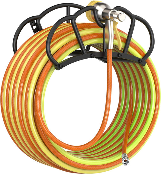 Super Stable Garden Hose Holder Wall Mount, Heavy Duty Water Hose holder Hanger Holds 125-Feet Hose, Metal Hose Storage Reel Rack Organizer for Outside Yard Lawn