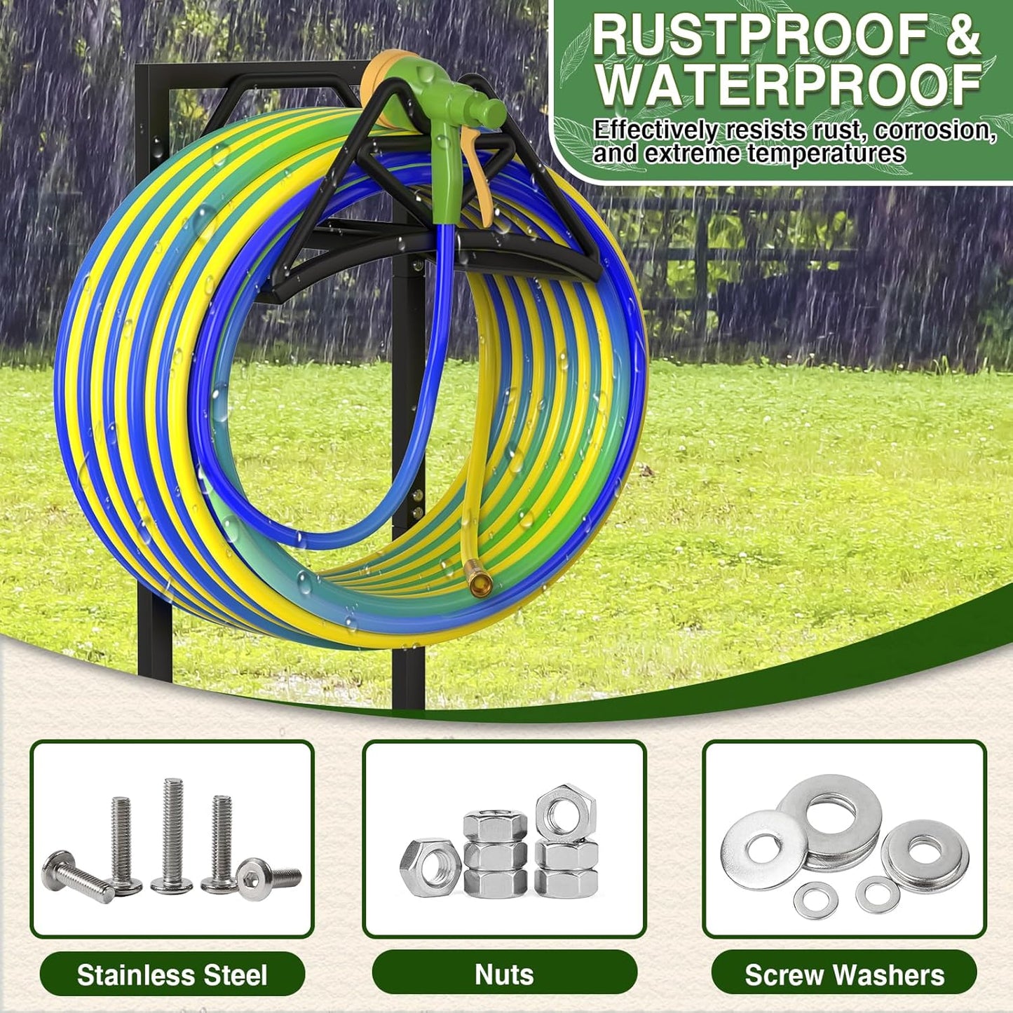 New Garden Hose Holder, Heavy Duty Freestanding Water Hose Holder Stand Holds 160-feet Hose, Detachable Hose Storage Reels Hanger Rack for Outside Yard Lawn Farm