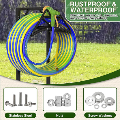New Garden Hose Holder, Heavy Duty Freestanding Water Hose Holder Stand Holds 160-feet Hose, Detachable Hose Storage Reels Hanger Rack for Outside Yard Lawn Farm
